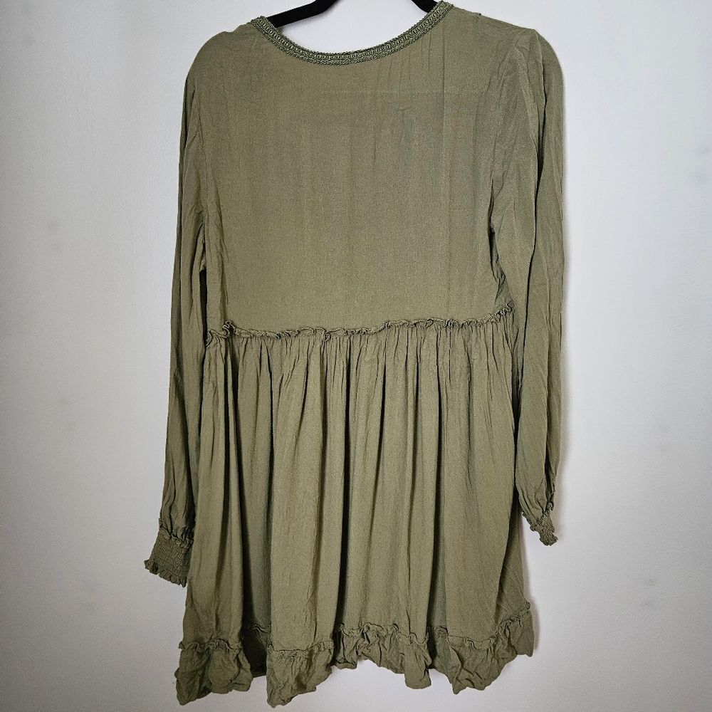 Divided Dress Long Sleeve H&M Green Mini V-Neck Tassels Casual Viscose Neutral - Picture 5 of 11